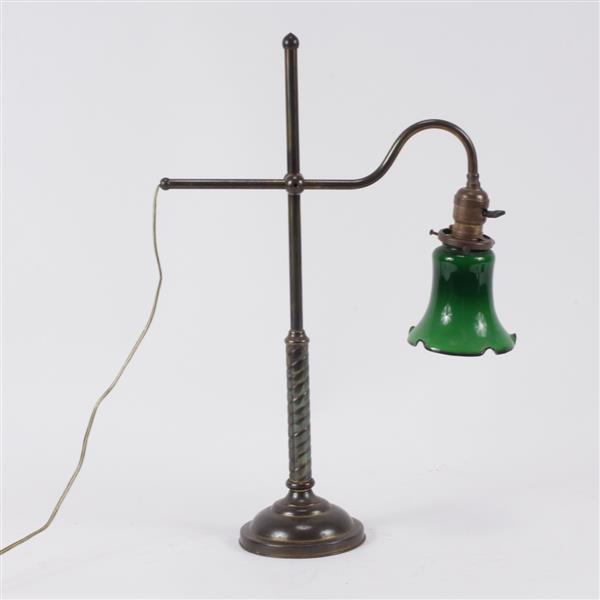 Appraisal: Adjustable antique brass student reading desk lamp with green glass