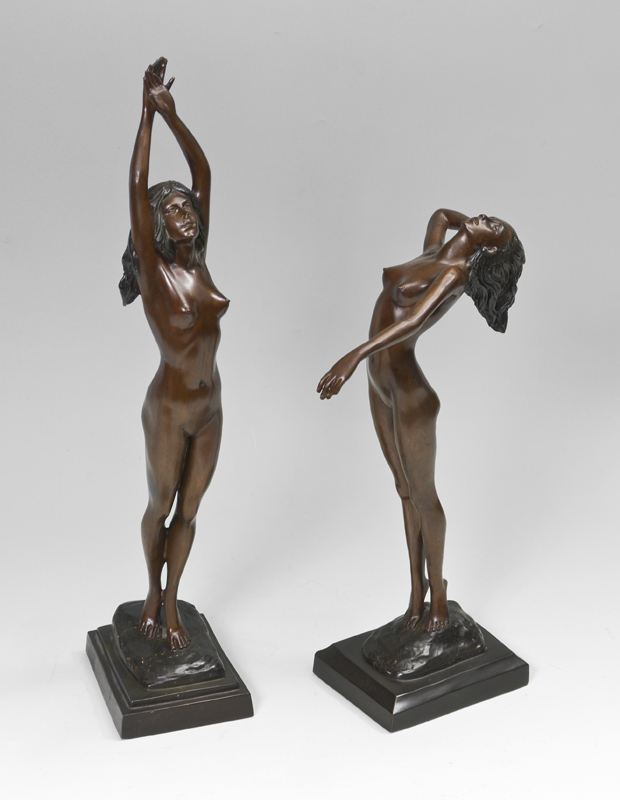 Appraisal: NUDE BRONZE FEMALE FIGURES FROM THE DECO FOUNDRY Stretching up