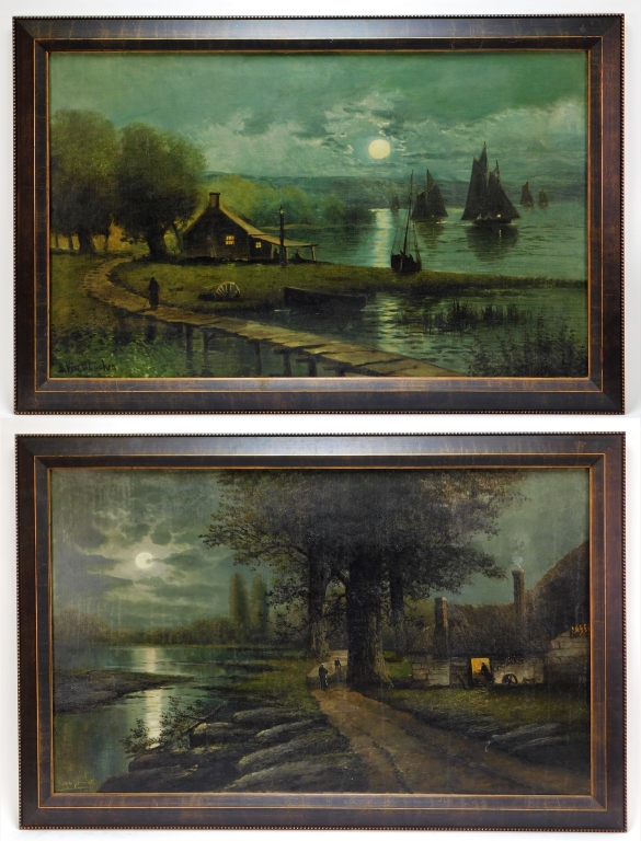 Appraisal: PR ILLUMINATED NOCTURNAL LANDSCAPE PAINTINGS United States th CenturyIncludes a