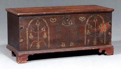 Appraisal: Pennsylvania lift-top chest heart and flower paint decoration inscribed quot