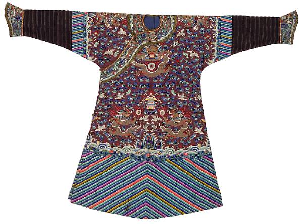 Appraisal: A russet ground kesi-woven dragon robe Late Qing Dynasty The