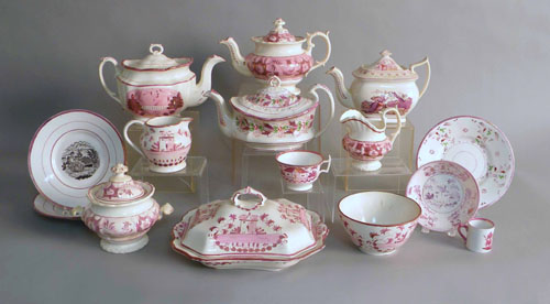 Appraisal: Large group of pink luster teawares