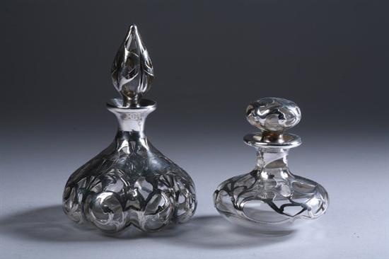 Appraisal: TWO ART NOUVEAU STERLING SILVER OVERLAY CRYSTAL PERFUME BOTTLES The