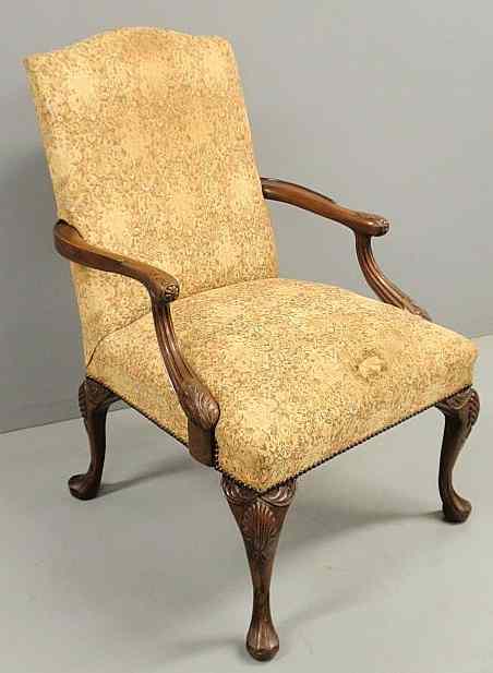 Appraisal: Georgian style mahogany open armchair with shell carved knees and