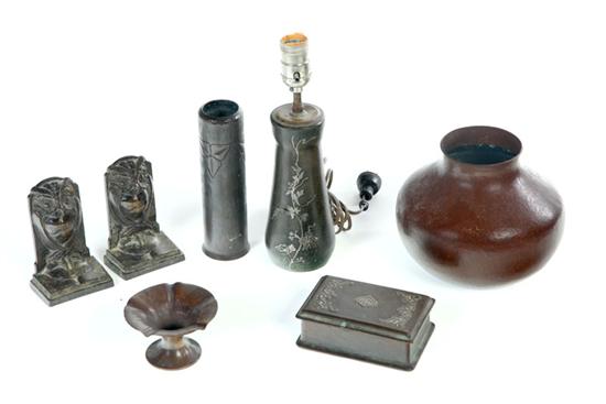 Appraisal: SEVEN PIECES OF METALWARE American early th century Pair of