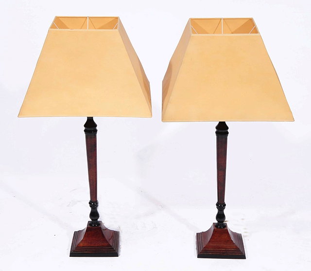 Appraisal: A PAIR OF SIMULATED HARDSTONE TABLE LAMPS of ring turned