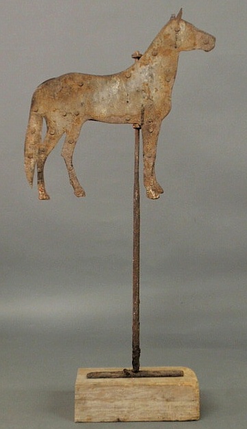 Appraisal: Horse weathervane th c cut-out sheet metal on stand h