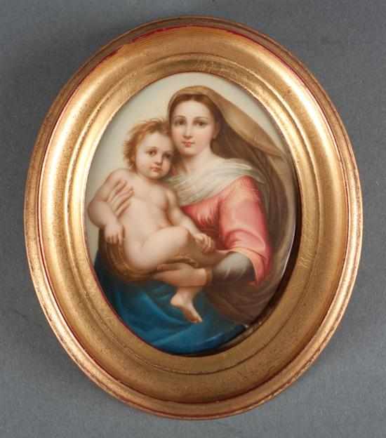 Appraisal: Continental probably German painted porcelain oval plaque of the Sistine