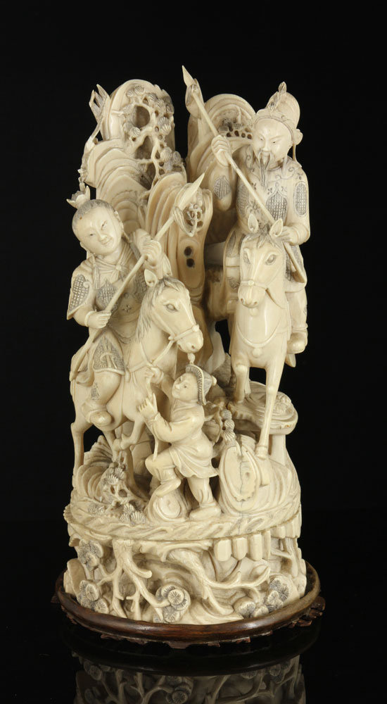 Appraisal: - th C Chinese Figures on Plinth Figures of man