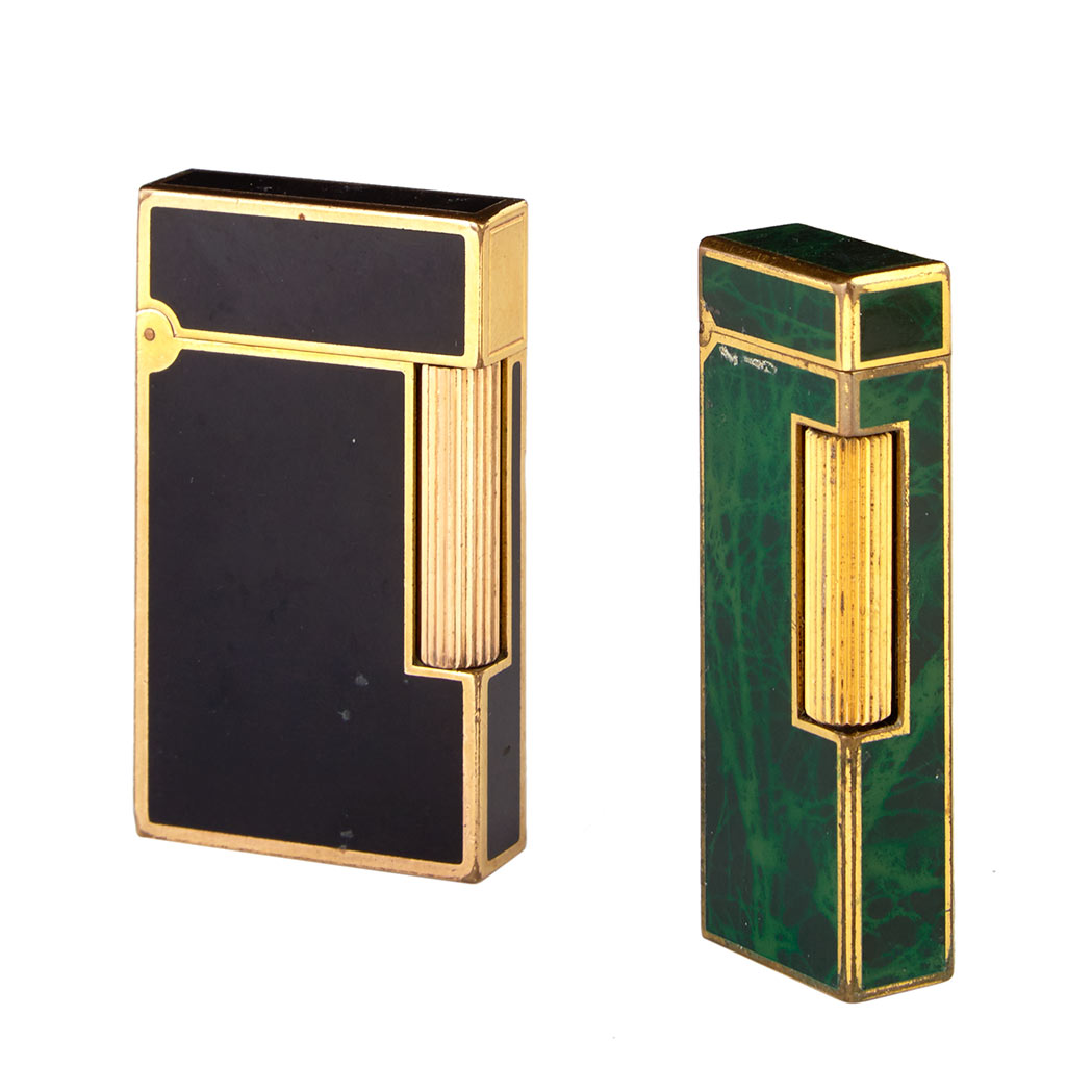 Appraisal: Metal and Green Lacquer Lighter Dunhill and Metal and Black