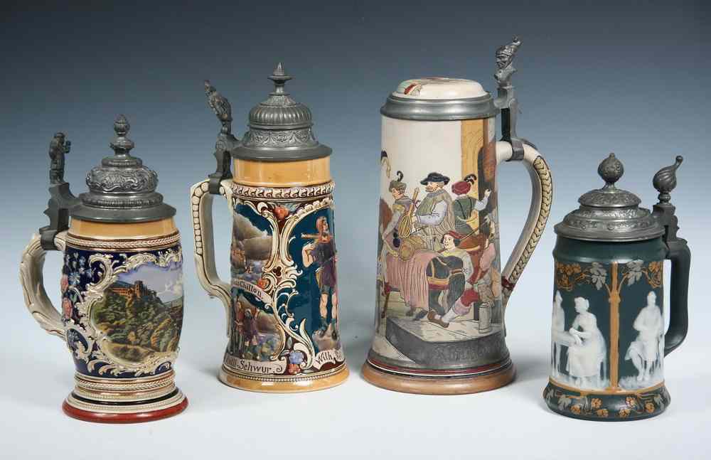 Appraisal: VINTAGE GERMAN BEER STEINS - Including Mettlach with dark green