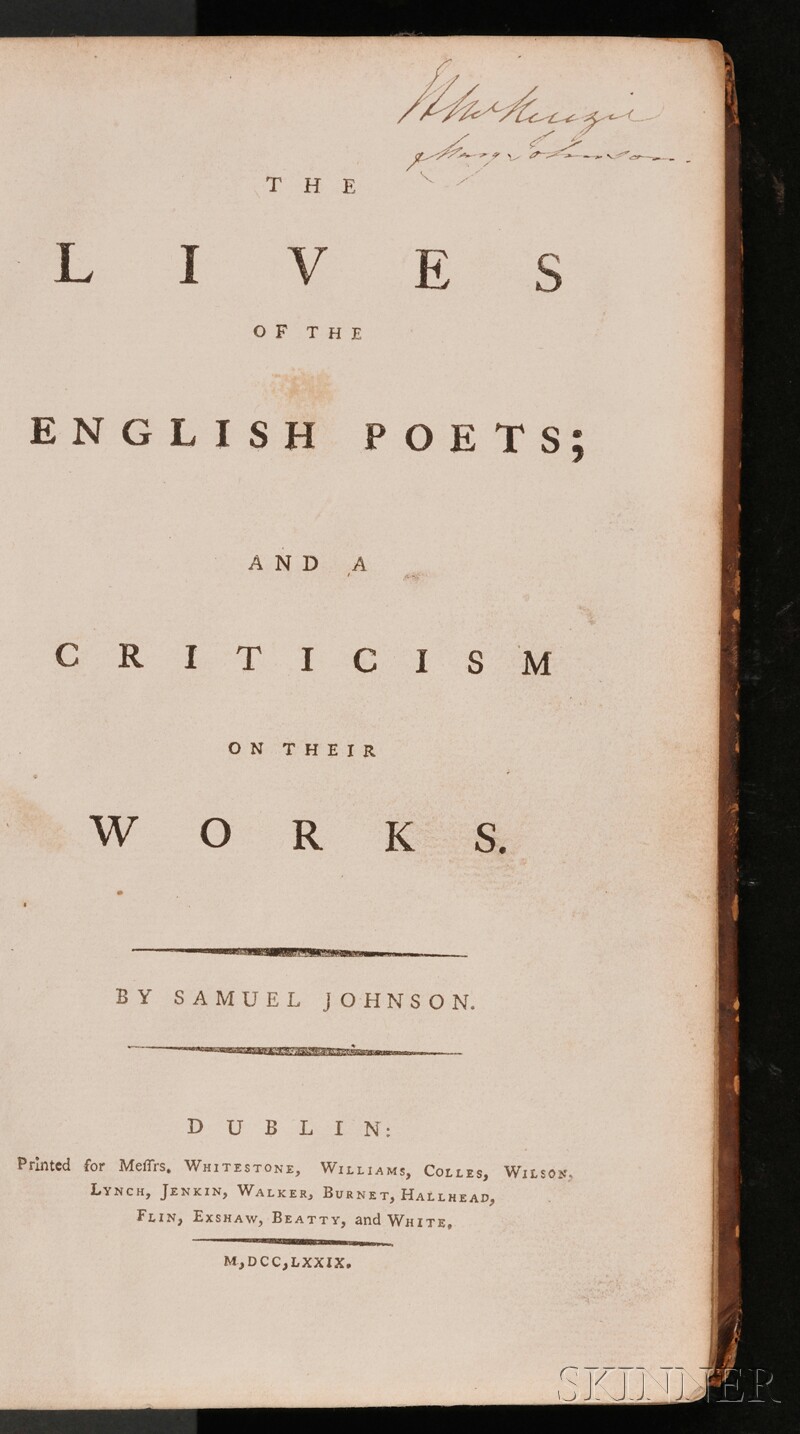 Appraisal: Johnson Samuel - The Lives of the English Poets and