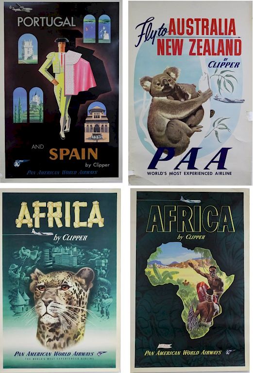 Appraisal: 's Pan Am Travel Posters New Zealand Europe Collection of