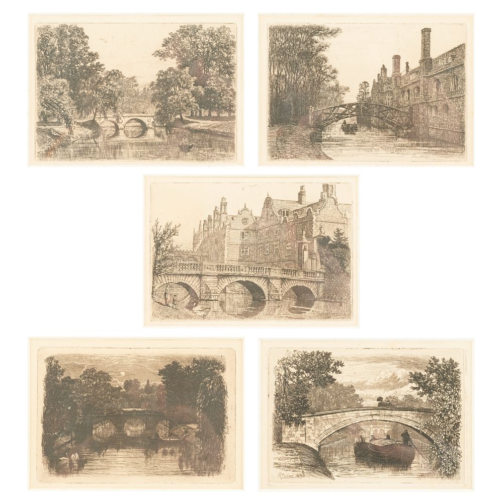 Appraisal: Grp Robert Farren Cambridge River Cam Bridge Etchings Robert Farren