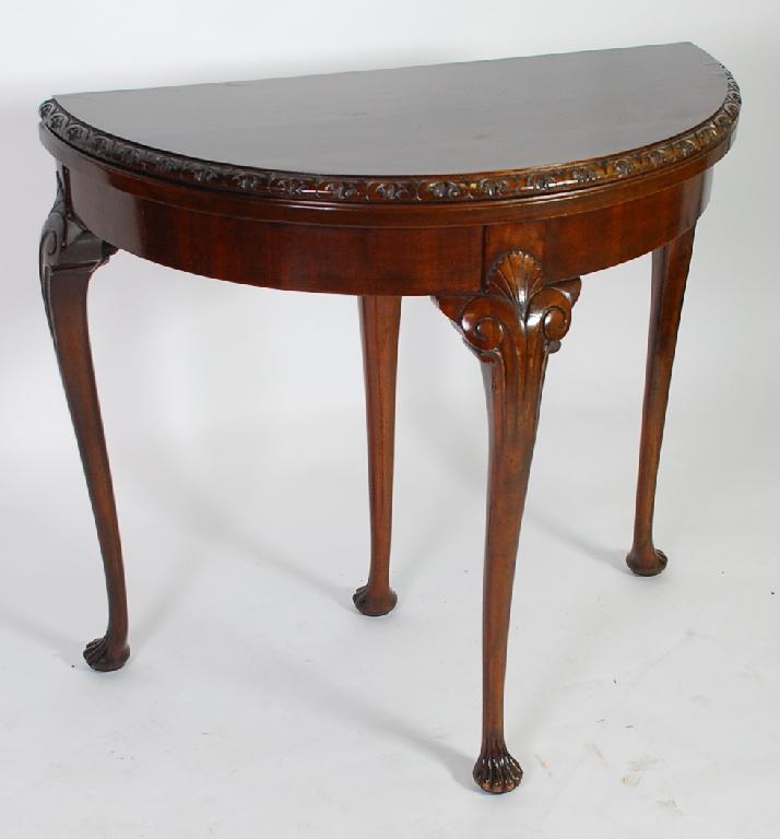 Appraisal: EARLY MID TWENTIETH CENTURY MAHOGANY DEMI LUNE CARD TABLE the