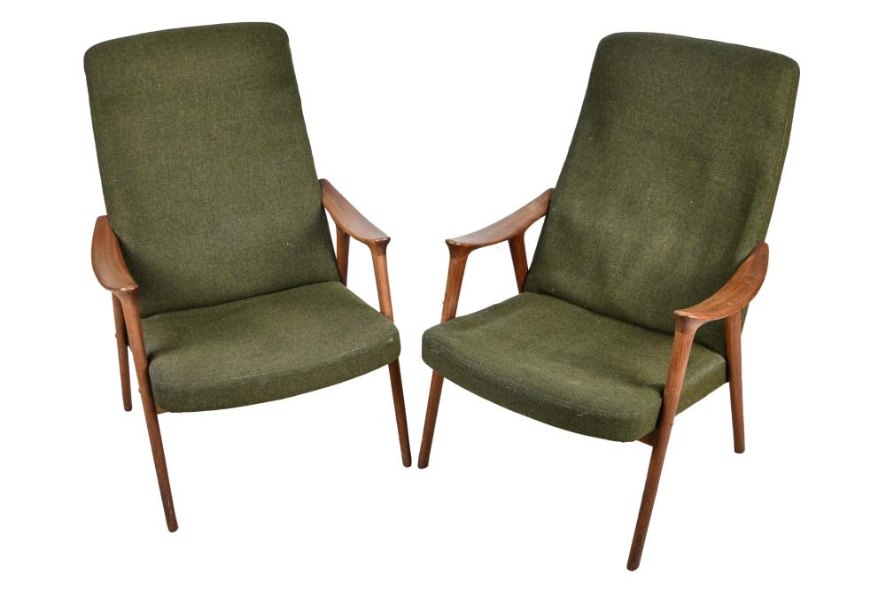 Appraisal: PAIR OF DANISH UPHOLSTERED LOUNGE CHAIRSCondition may need cushion re-stuffing