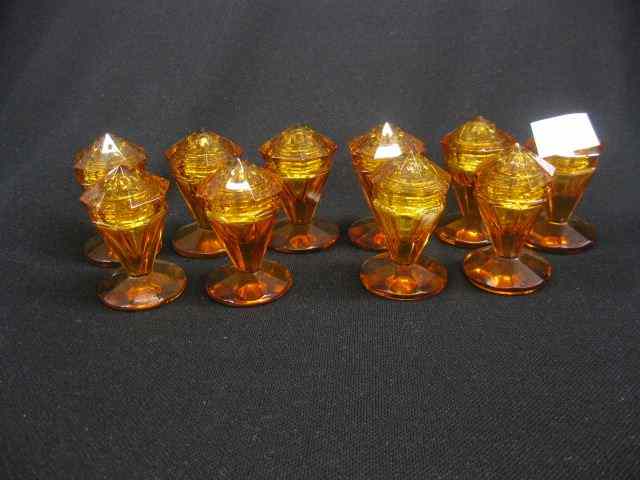 Appraisal: Amber Cut Glass Salt Pepper panel ribbed deco design ''