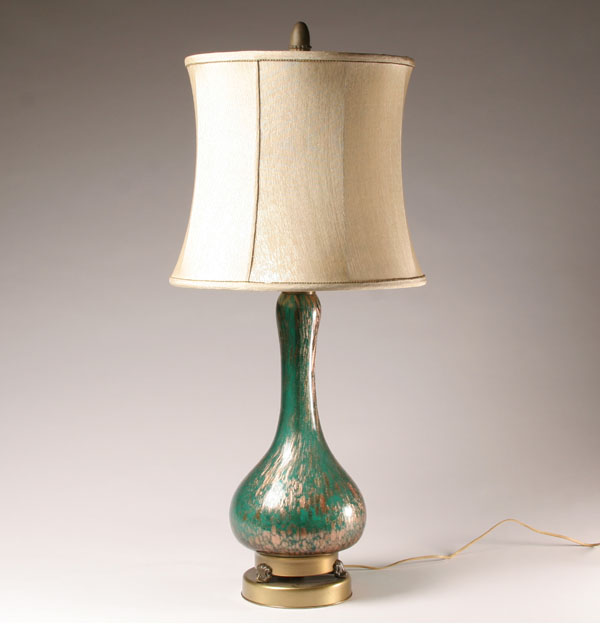 Appraisal: Murano green art glass lamp with aventurine Body H Overall