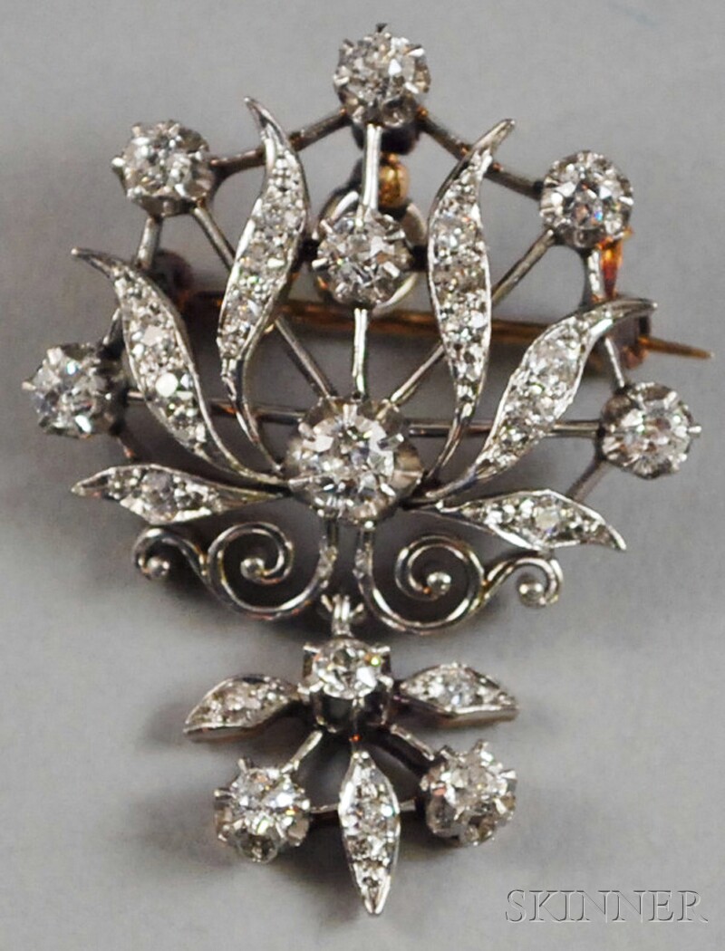 Appraisal: kt Gold Platinum and Diamond Pendant Brooch the diamonds mounted