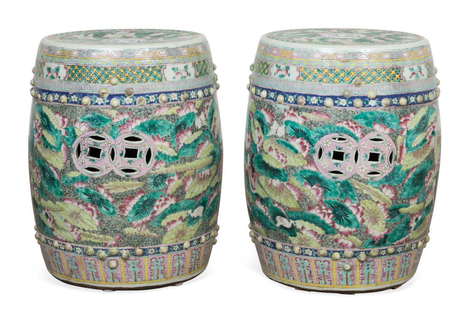 Appraisal: PAIR CHINESE FAMILLE ROSE GARDEN SEATS Pair of Chinese Famille