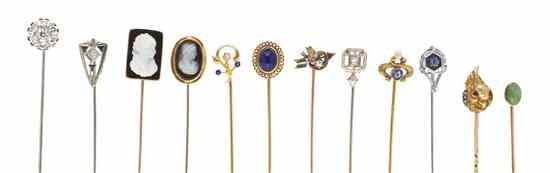 Appraisal: A Group of Gold Stick Pins including a rose gold