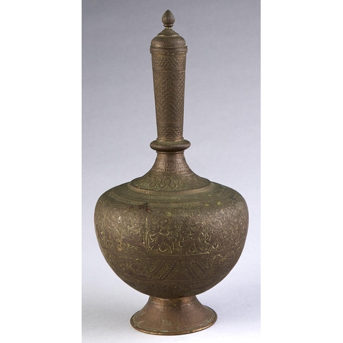 Appraisal: An Indian brass flask and stopper c chased in two