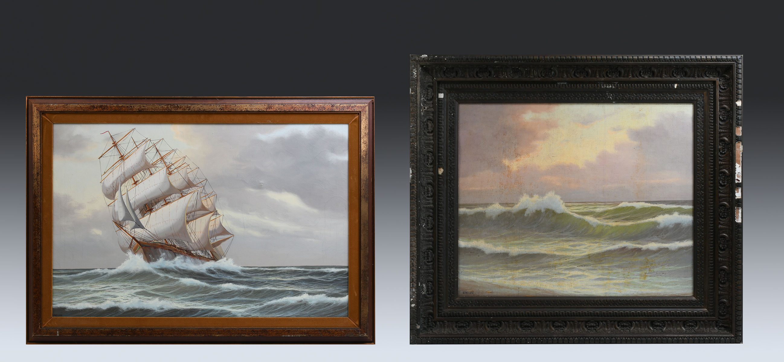 Appraisal: TWO MARITIME OIL PAINTINGS BY O MELZER Depicts Crashing Surf