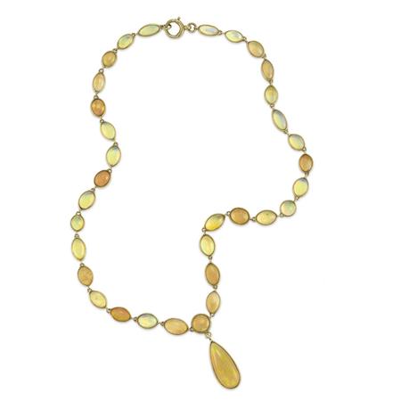 Appraisal: Gold and Girasol and Fire Opal Necklace Tiffany Co Estimate