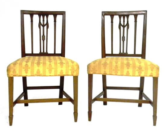 Appraisal: Pair Hepplewhite type side chairs mahogany rectilinear backrest with five