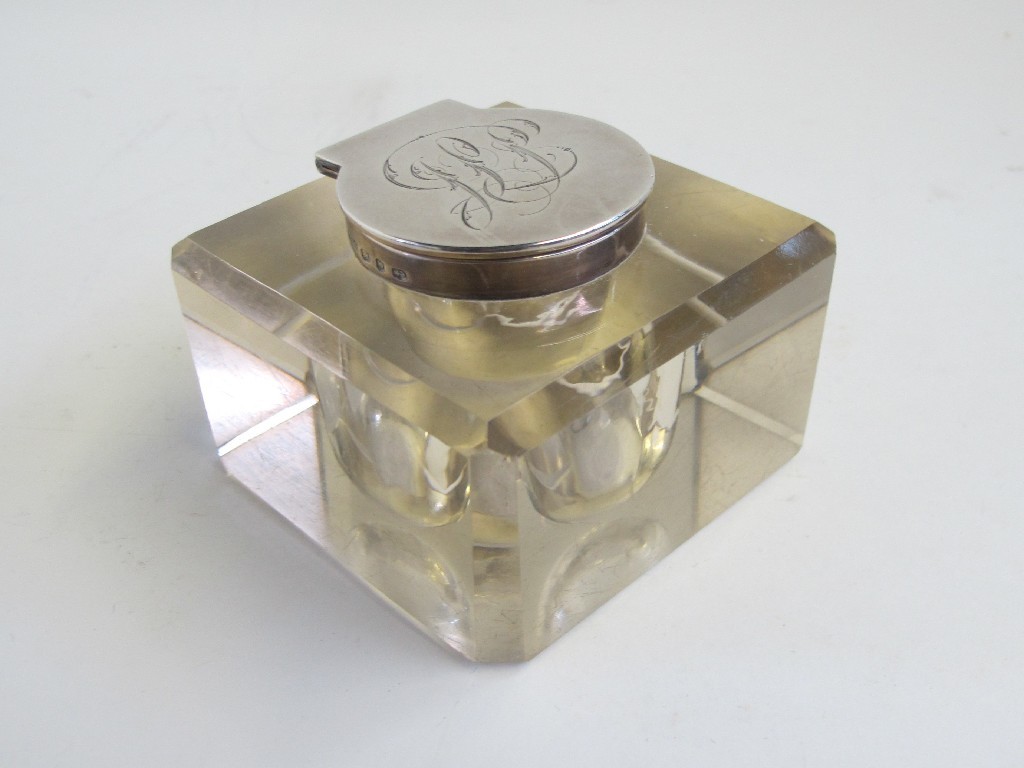 Appraisal: Silver mounted moulded glass inkwell Birmingham