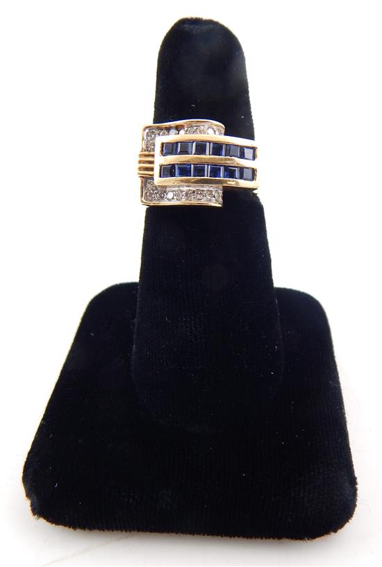 Appraisal: JEWELRY Blue sapphire diamond ring twelve deep blue square step