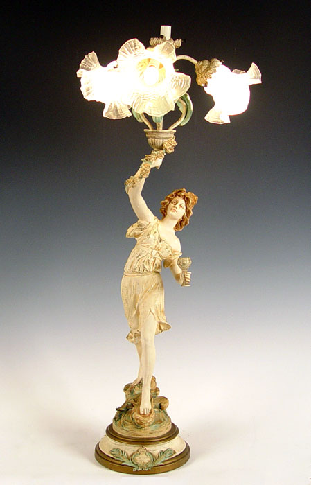 Appraisal: AFTER MOREAU FIGURAL LAMP '' high lights only have shades