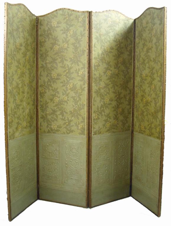 Appraisal: Victorian tall embossed four-fold screen decorated with a green floral