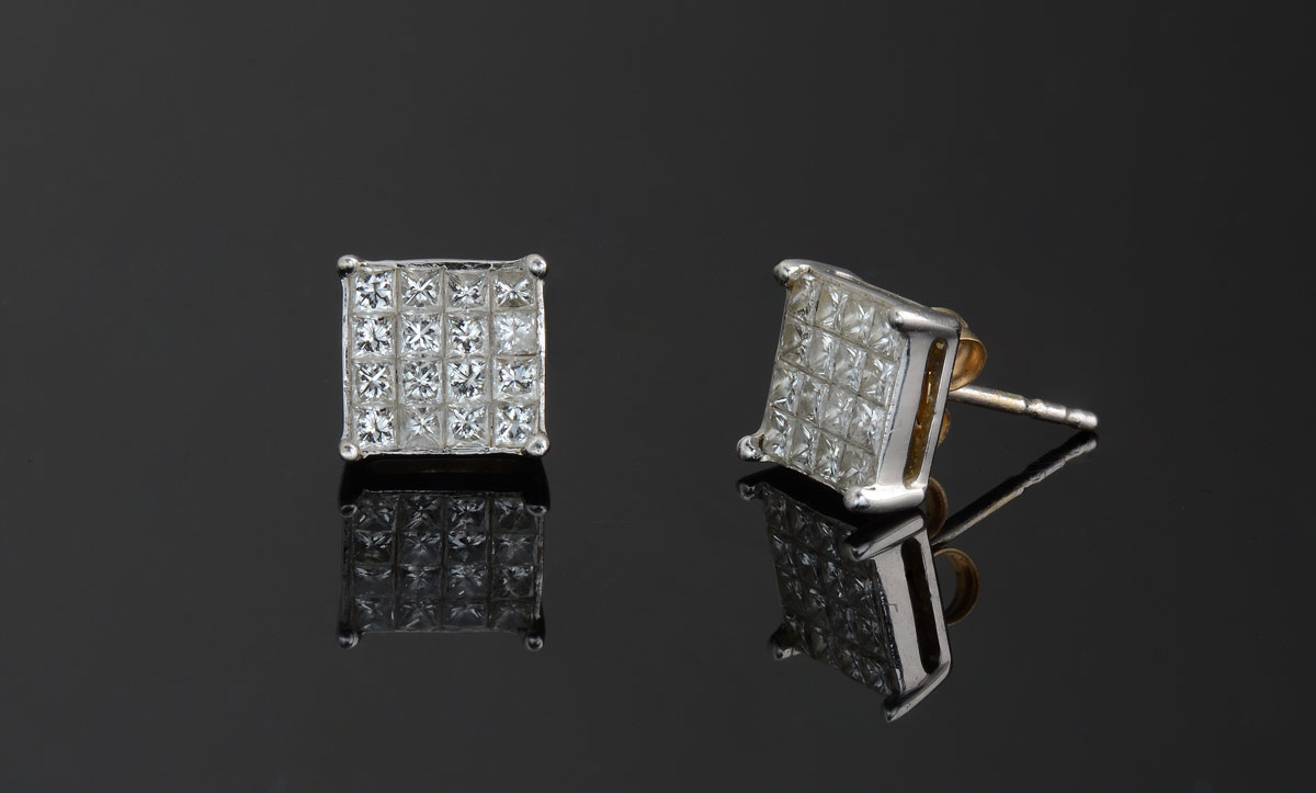 Appraisal: CTW DIAMOND EARRINGS K white gold earrings containing square brilliant