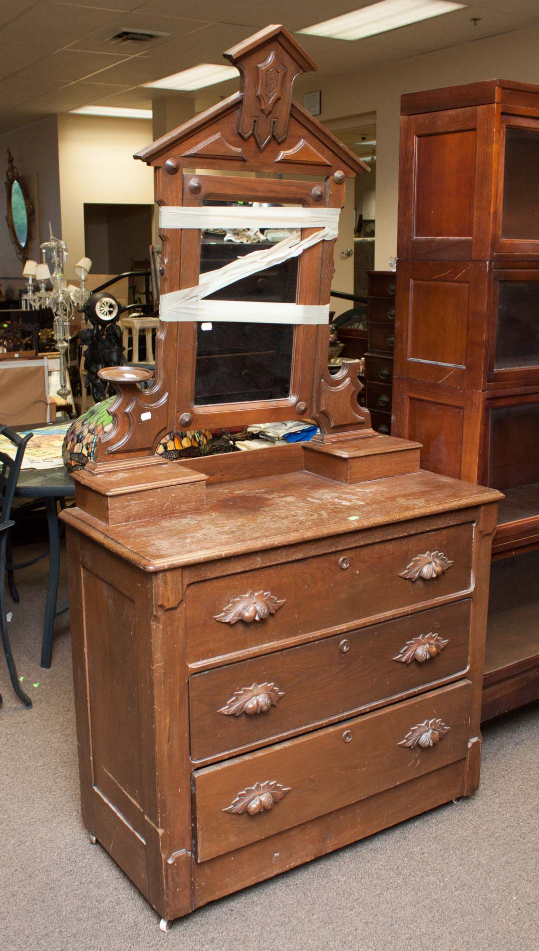 Appraisal: Victorian walnut dresser with mirrored upright