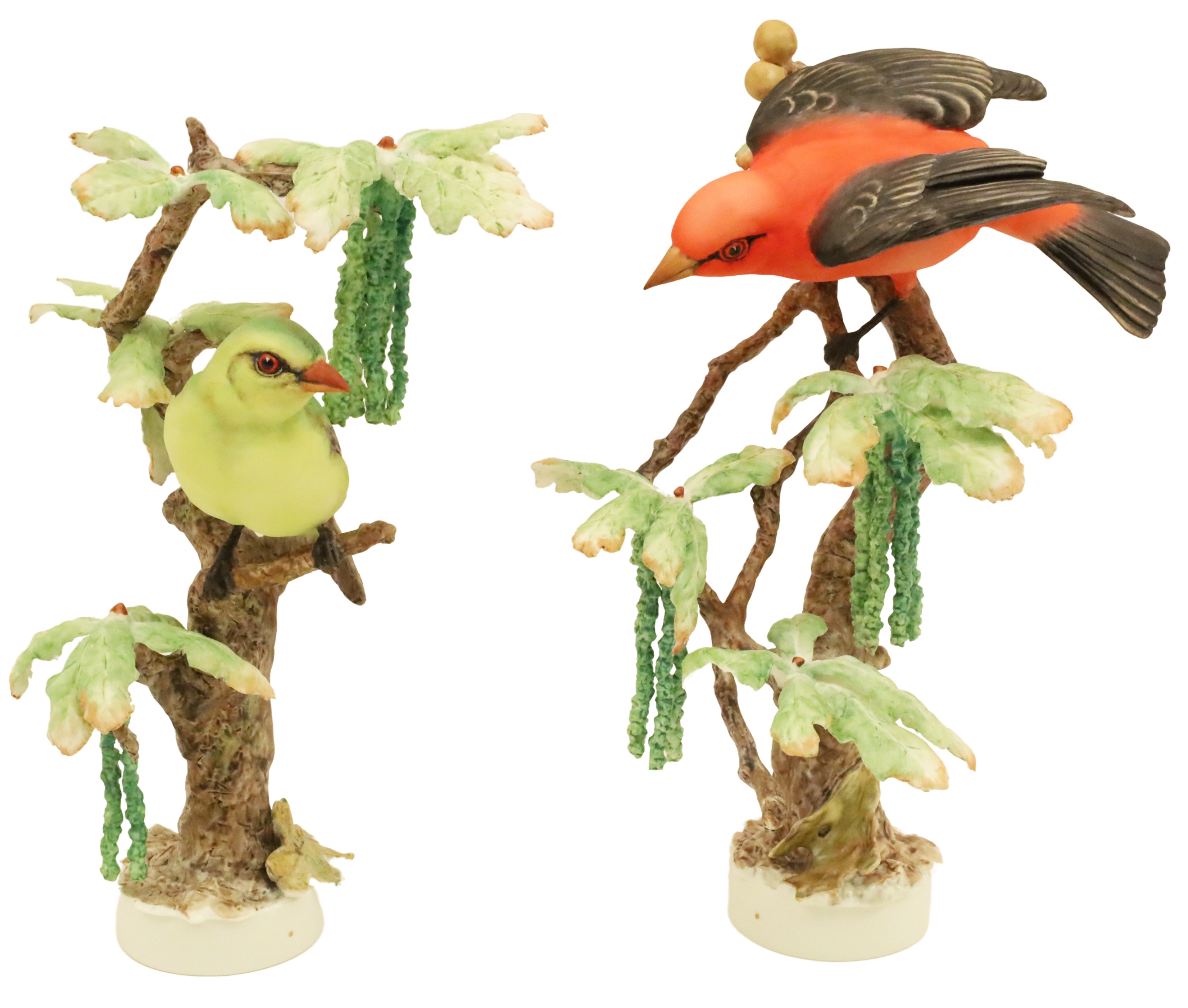 Appraisal: SCARLET TANAGERS BY DOROTHY DOUGHTY Pair of porcelain models of