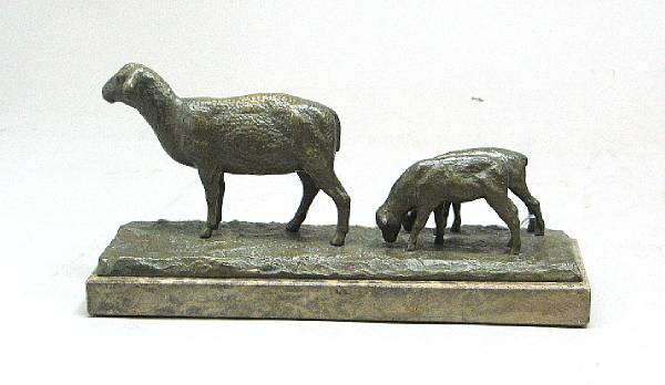 Appraisal: A German patinated bronze animalier group of three sheep after