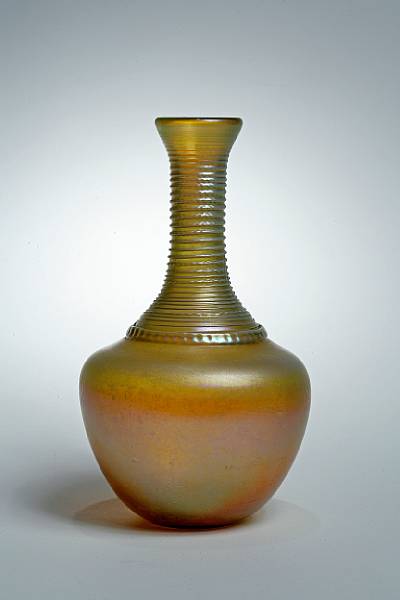 Appraisal: A Tiffany Favrile glass bottle-form vase with threaded decoration circa