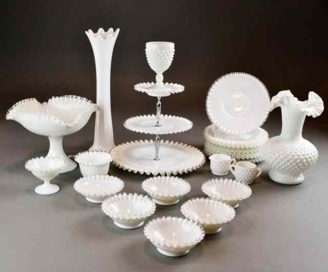 Appraisal: Pcs Hobnail White Glass ItemsTo include tiered cake plate vases