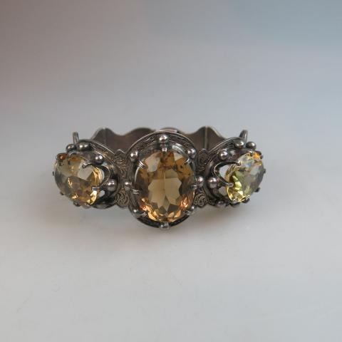 Appraisal: Sterling Silver Hinged Bangle set with large oval cut citrines