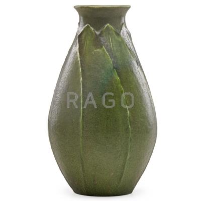 Appraisal: GRUEBY Pear-shaped vase with stacked leaves Boston MA ca Circular