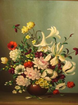 Appraisal: JAMES NORTH th Century Still Life with Flowers oil on