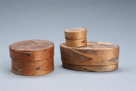 Appraisal: THREE SEED BOXES American th century bentwood All have single