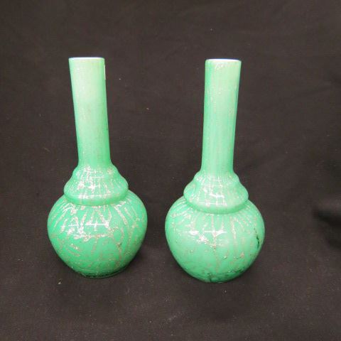 Appraisal: Pair of Art Glass Vases silver mica on emerald background