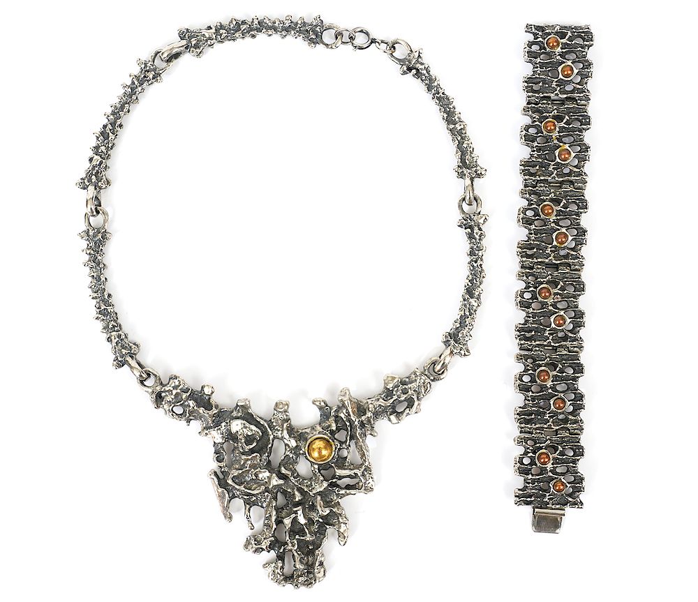 Appraisal: Robert Larin Brutalist Bib Necklace Bracelet Robert Larin brutalist bib