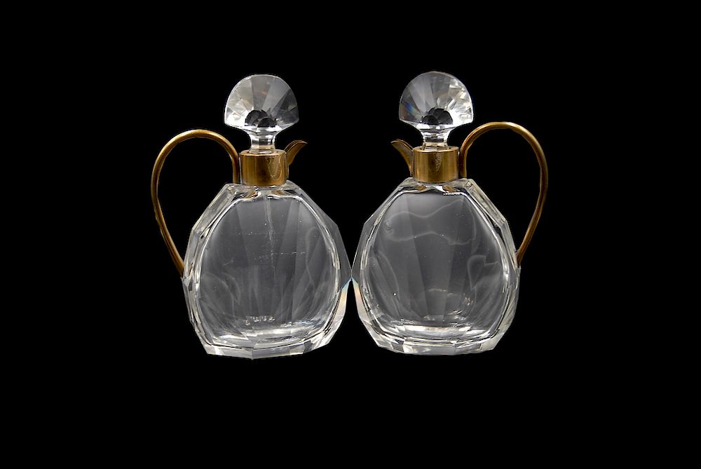 Appraisal: Pr Cut Faceted Art Deco Decanters Pr Art Deco Decanters