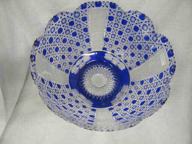 Appraisal: Cobalt Cut-to-Clear Punch Bowl stunning overall Harvard cane decor diameter