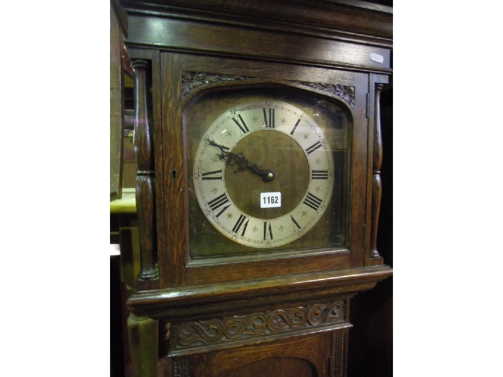 Appraisal: An Edwardian 's oak grandmother clock with square floral engraved