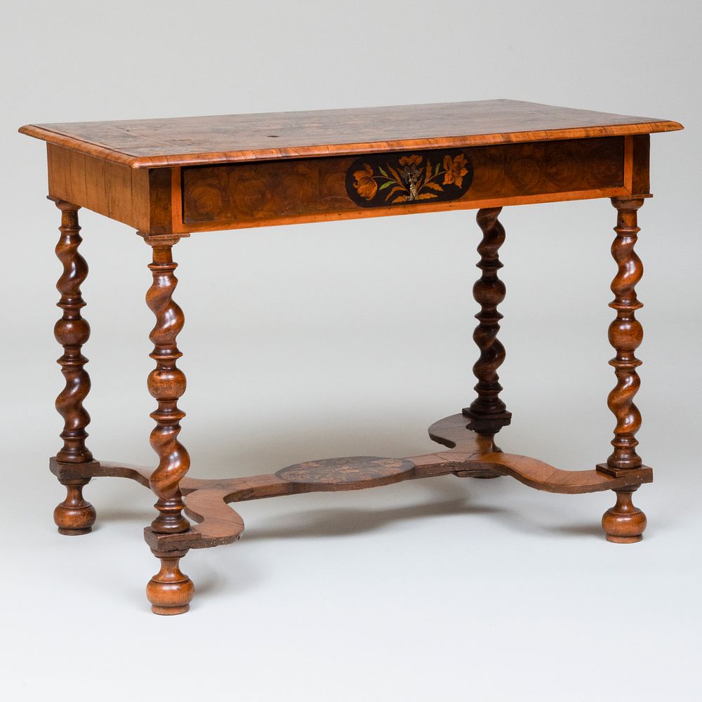 Appraisal: William and Mary Walnut and Fruitwood Marquetry Table Fitted with