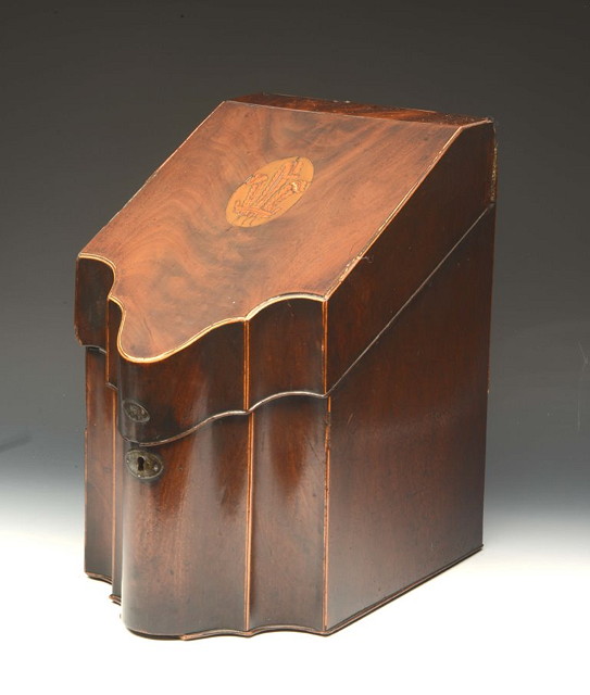 Appraisal: A GEORGE III MAHOGANY KNIFE BOX with Prince of Wales